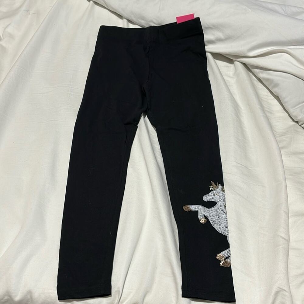 Isacc Mizrahi 7/8 black leggings sequined unicorn on ankle white gold NWT